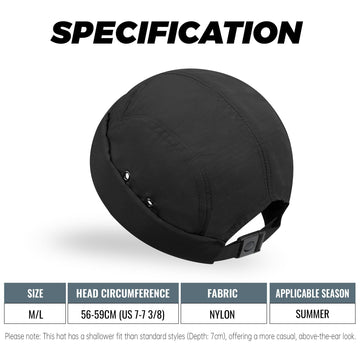Hat folded for compact packing with CLAPE brimless cap