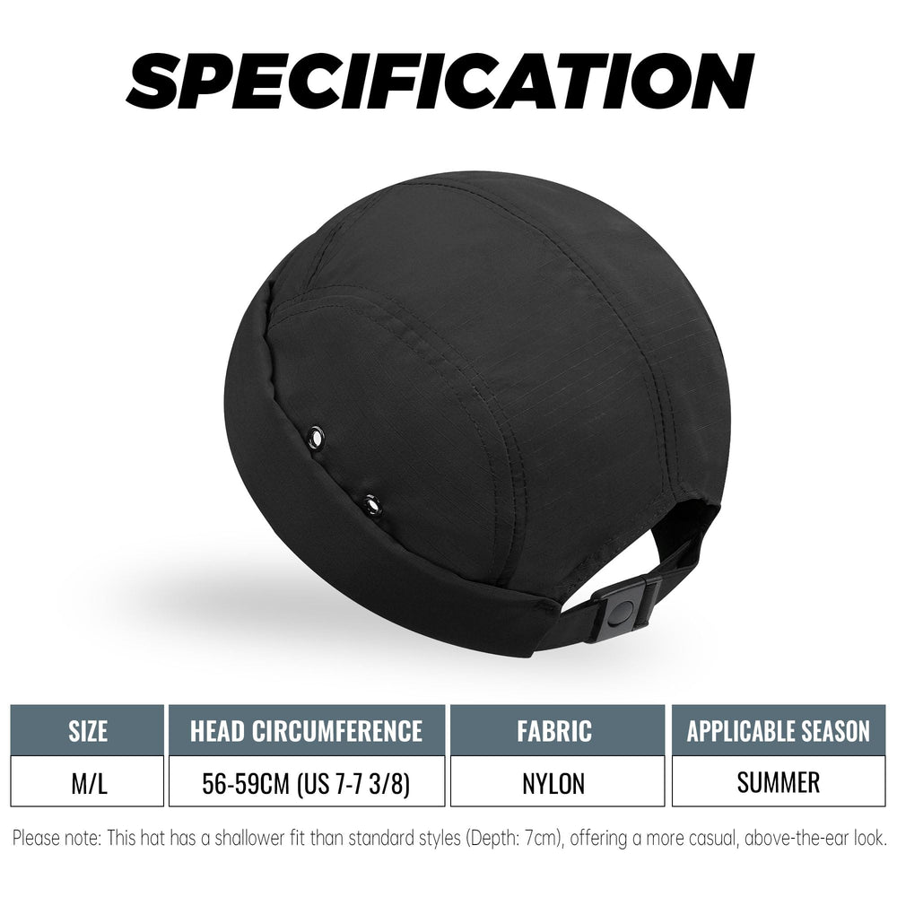 Hat folded for compact packing with CLAPE brimless cap