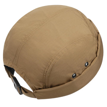Side profile showing snapback buckle on CLAPE brimless cap