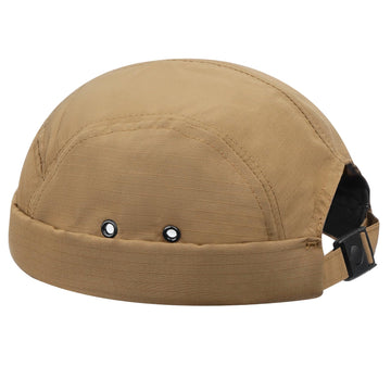 Back view with adjustable buckle on brimless cap