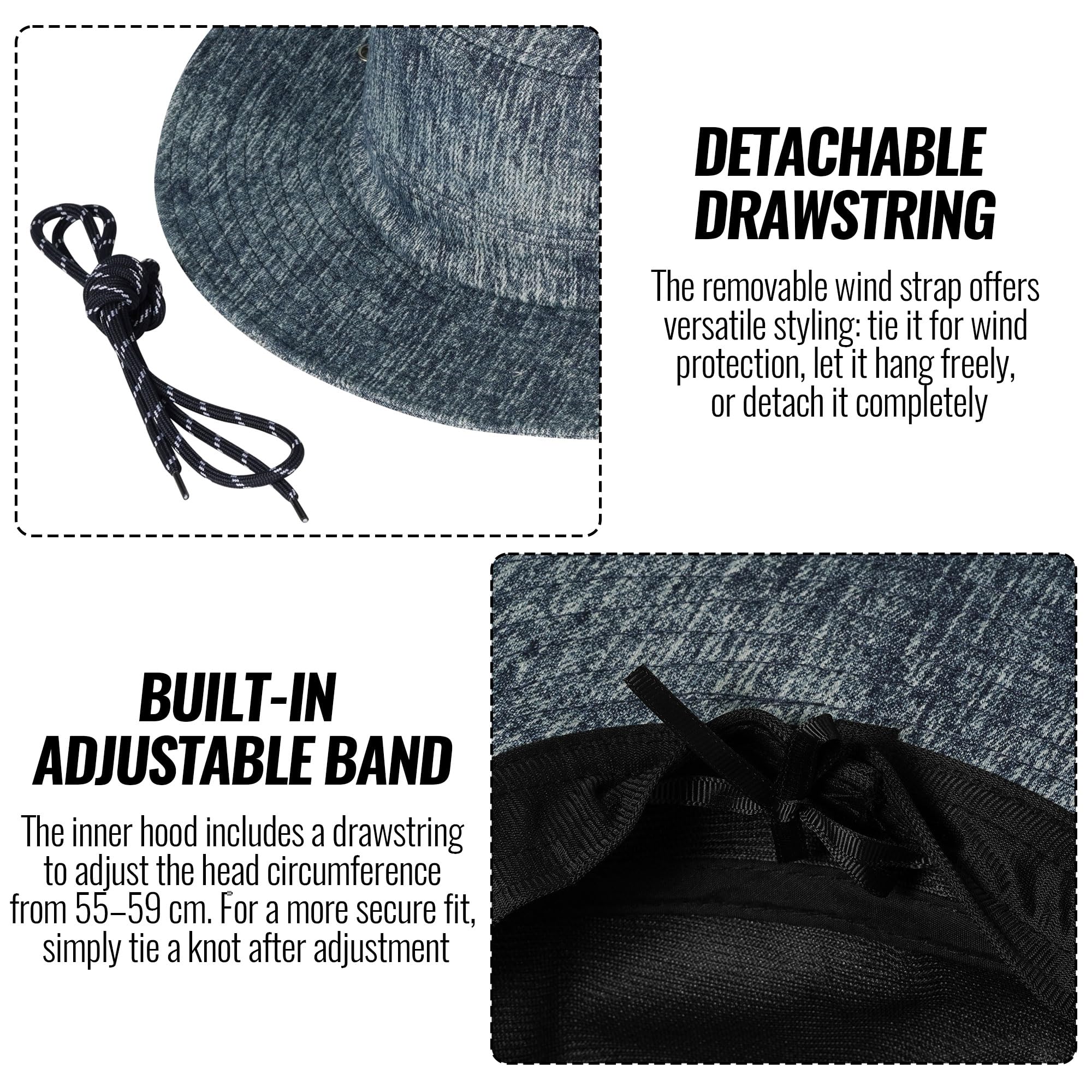 Hat shown in a travel bag for packability