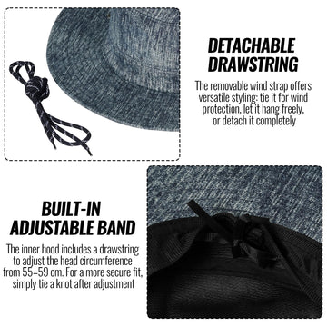Hat shown in a travel bag for packability