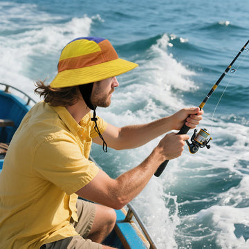 Woman wearing CLAPE Surf Hat on a boat
