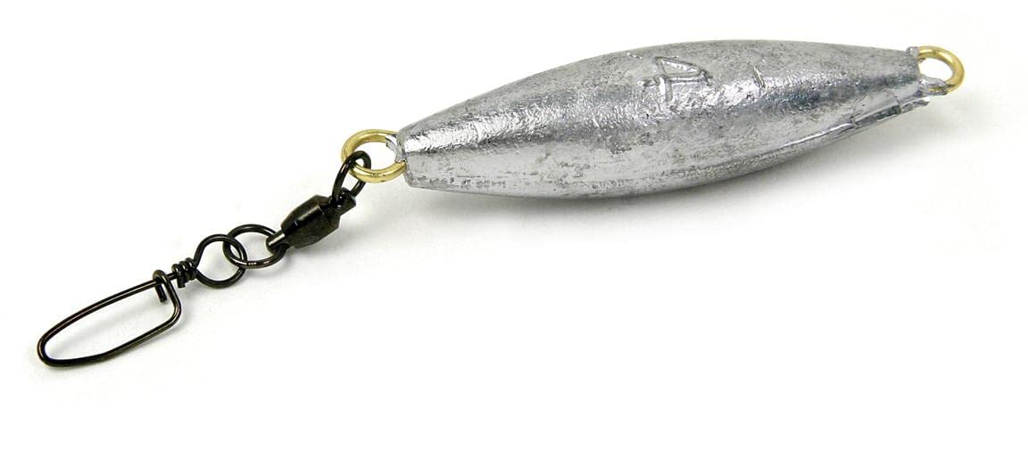 Clarkspoon 4oz ball-bearing sinker with snap swivel for smoother trolling and easier rig changes.