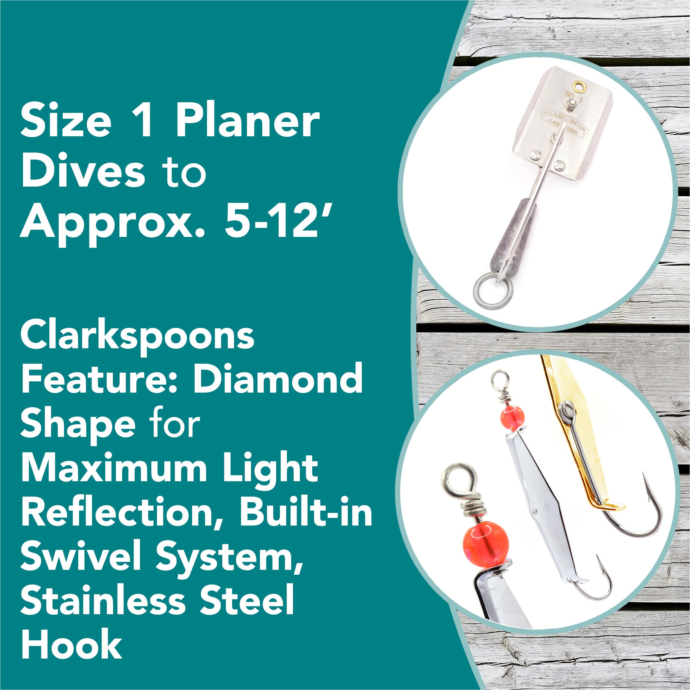 Clarkspoon ball-bearing trolling sinkers improve lure stability and depth control.