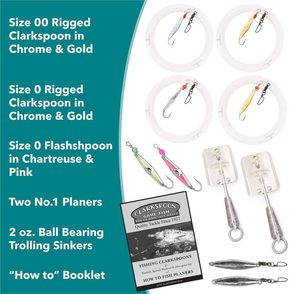 Clarkspoon diamond-shaped rigged spoons reflect light to attract bites.