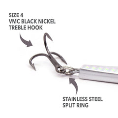 Clarkspoon Stick Jig showing treble hook and stainless rings for durability.