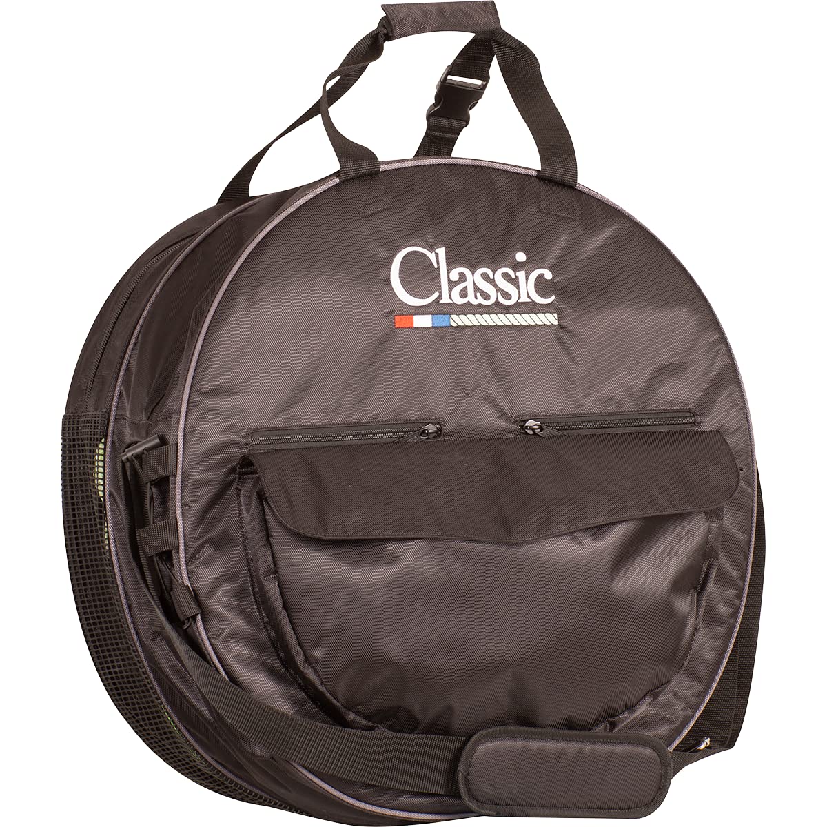 Classic Equine Deluxe Rope Bag Black OS shows two padded compartments for rope storage in practice or competition.