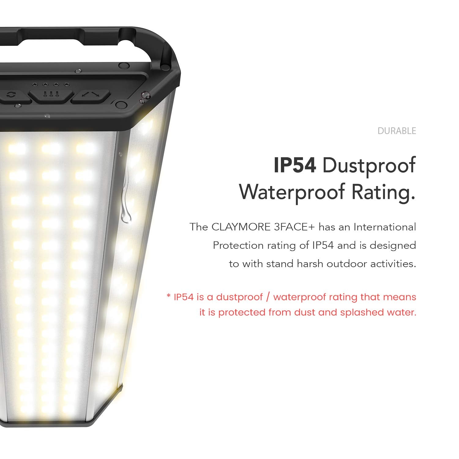 Claymore 3 Face+ portable design conveys quick setup for outdoor lighting.