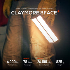 Claymore 3 Face+ three-sided illumination demonstrates broad coverage for tents and outdoor spaces.
