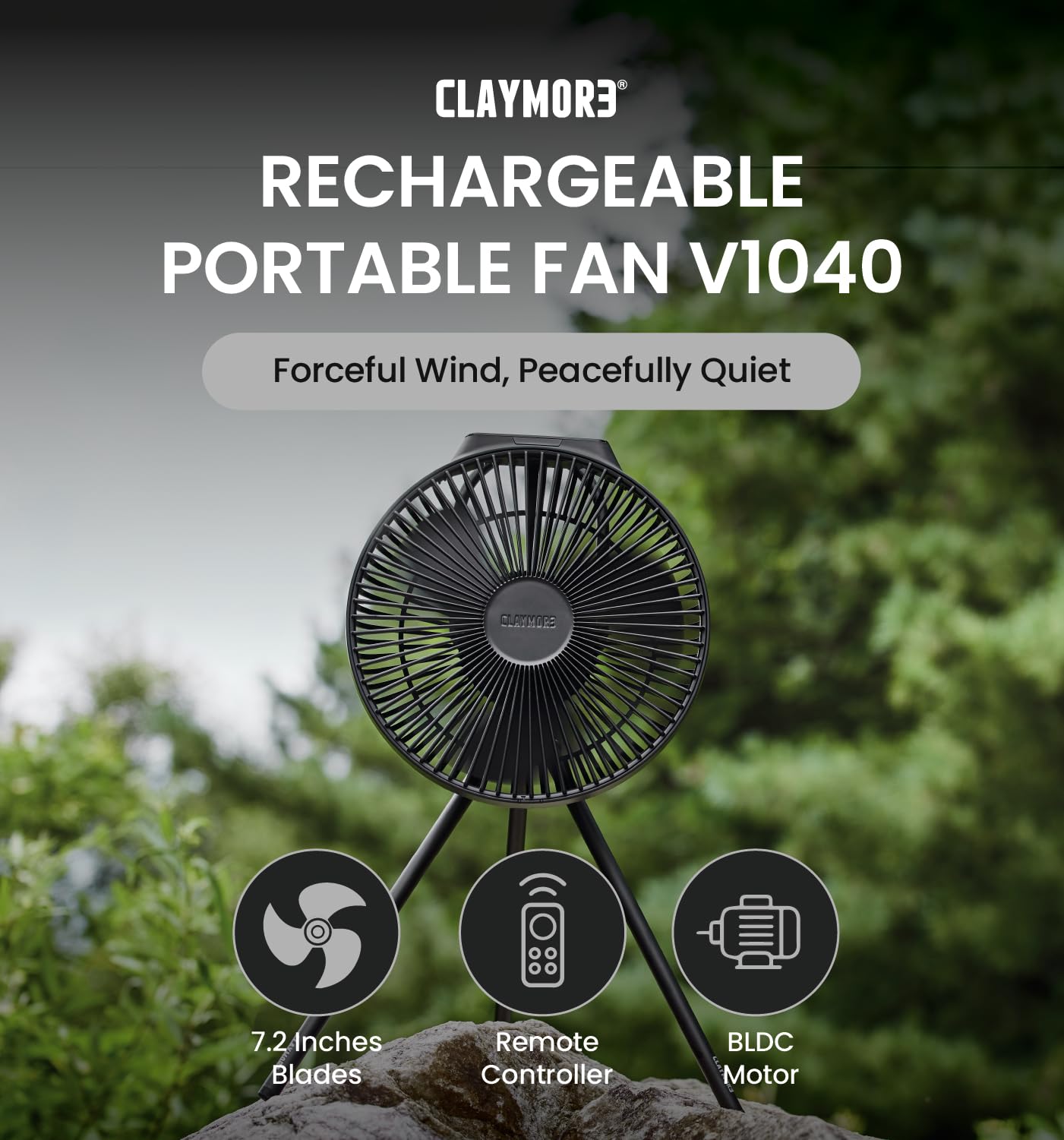 Claymore V1040 battery pack highlighting 10,400mAh capacity for long airflow