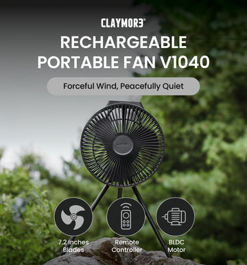 Claymore V1040 battery pack highlighting 10,400mAh capacity for long airflow
