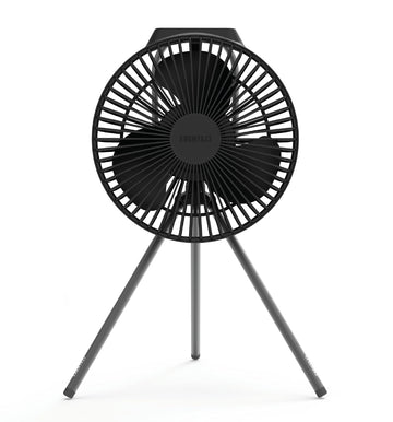 Claymore V600+ black portable fan front view ideal for desk cooling and travel