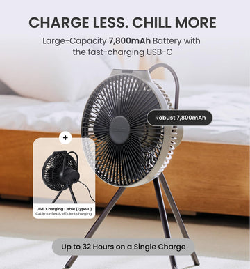 Claymore V600+ black portable fan outdoors demonstrating portable airflow