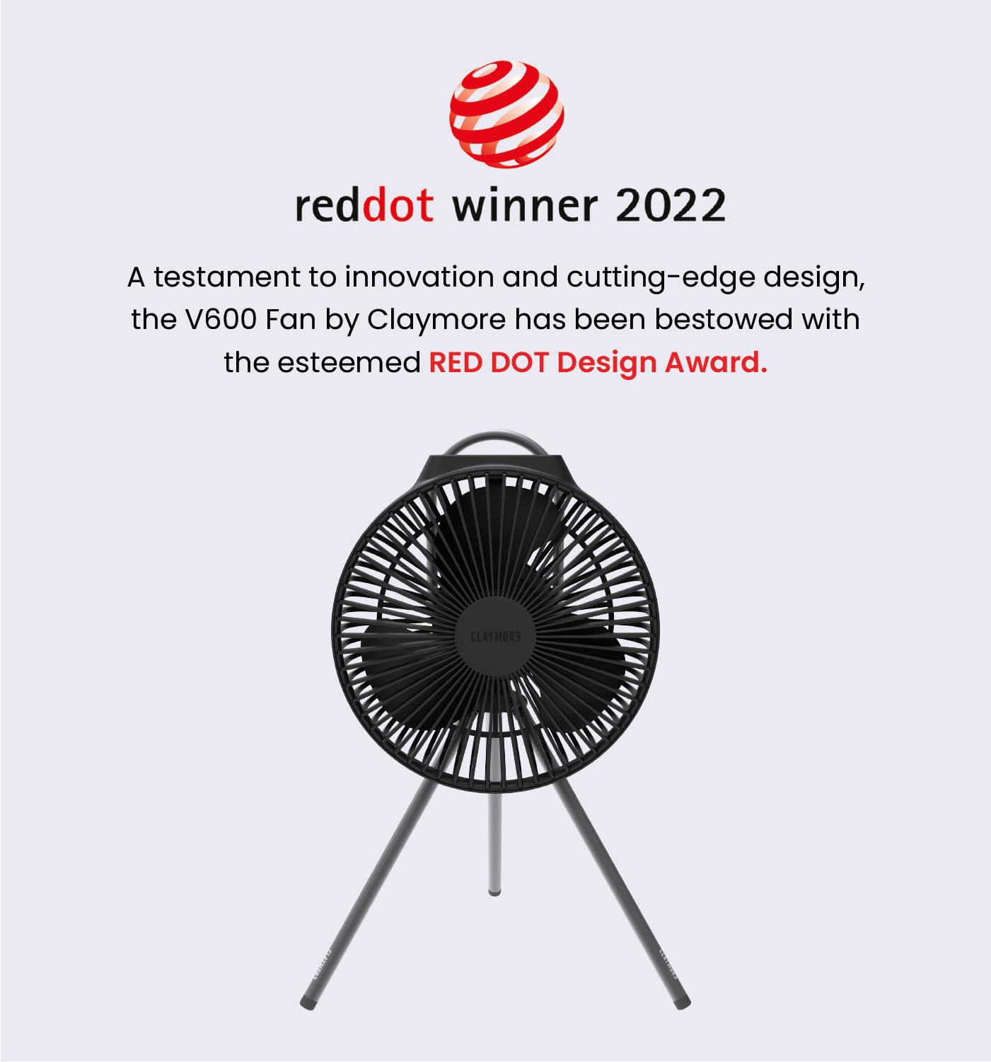 Claymore V600+ black portable fan side view with adjustable head for directed airflow