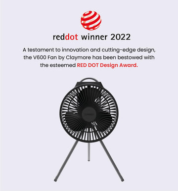 Claymore V600+ black portable fan side view with adjustable head for directed airflow