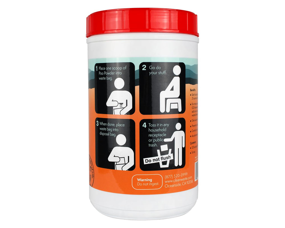 Cleanwaste odor-neutralizer powder reduces smells during waste handling.