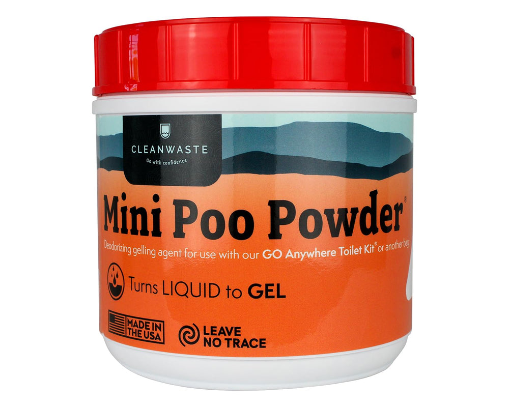 Cleanwaste portable mini poo powder scoop-and-canister enables sanitary waste treatment on camping trips.