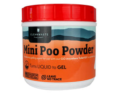 Cleanwaste portable mini poo powder scoop-and-canister enables sanitary waste treatment on camping trips.