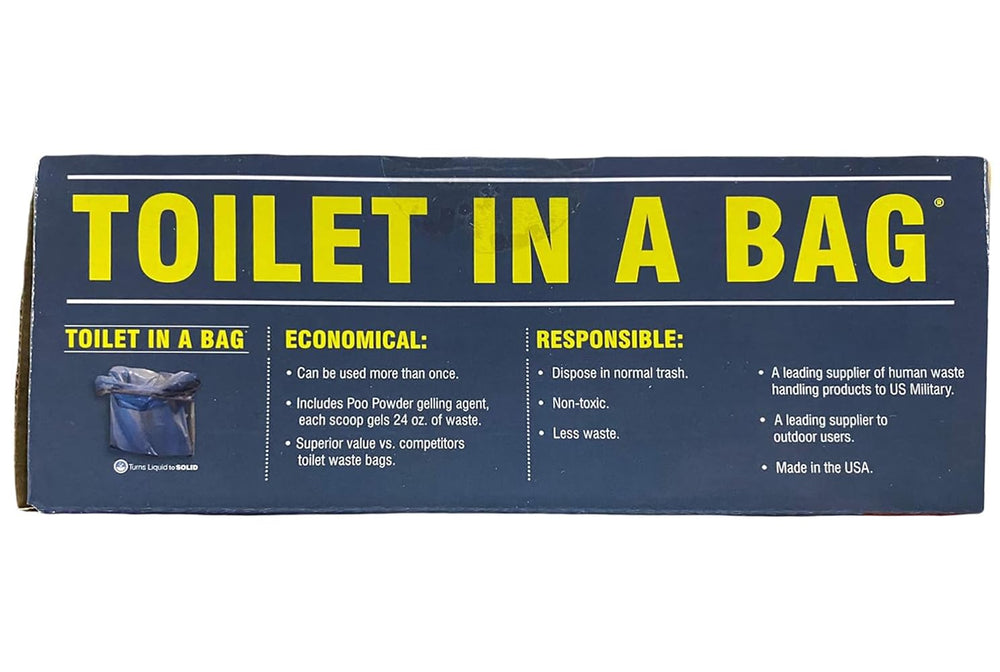 Cleanwaste Toilet-in-a-Bag for camping, ready for quick sanitation.