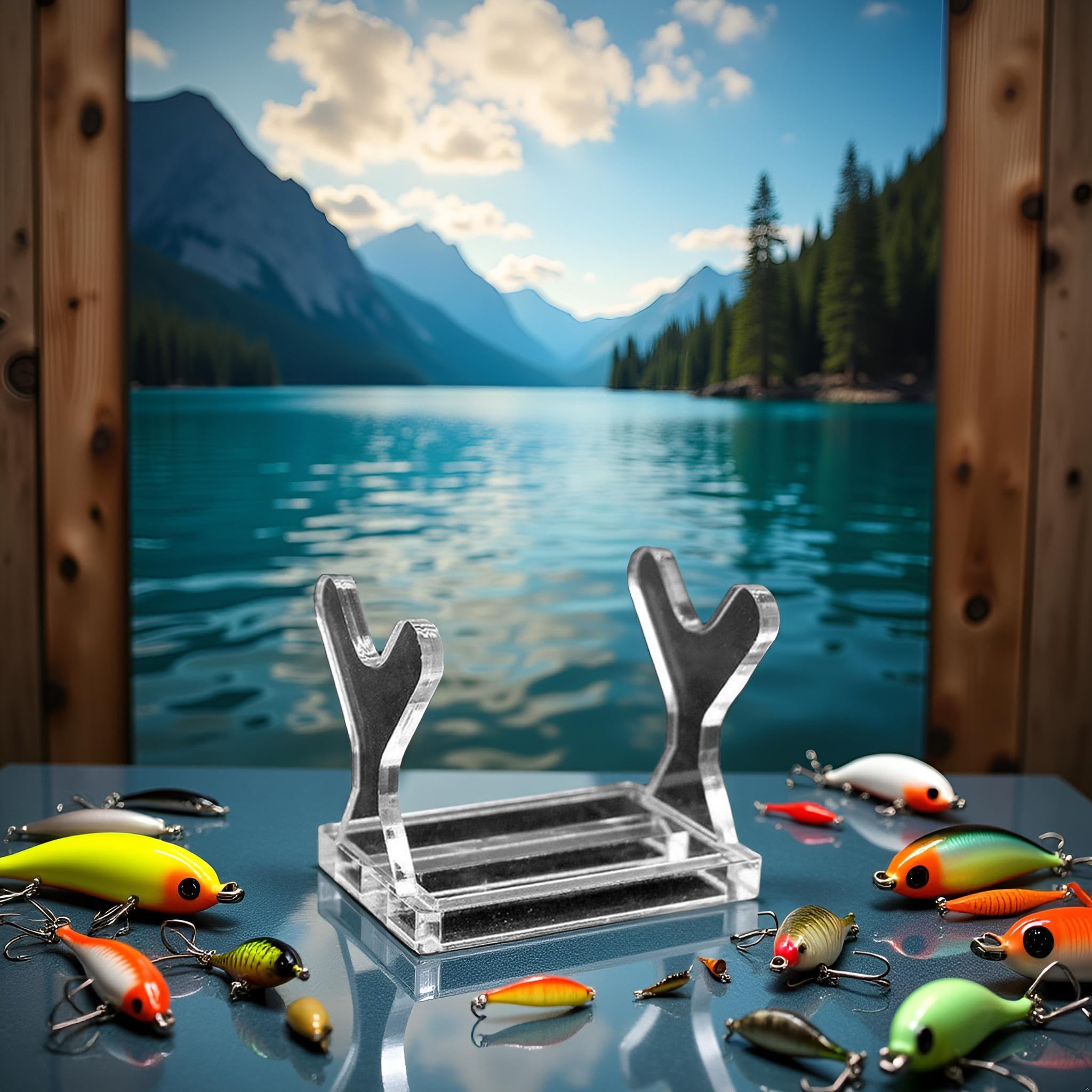 Display stand suitable for larger fishing lures and tackle