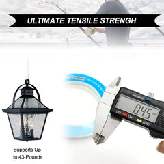 Clear fishing wire holds up to 43lbs for hanging decorations