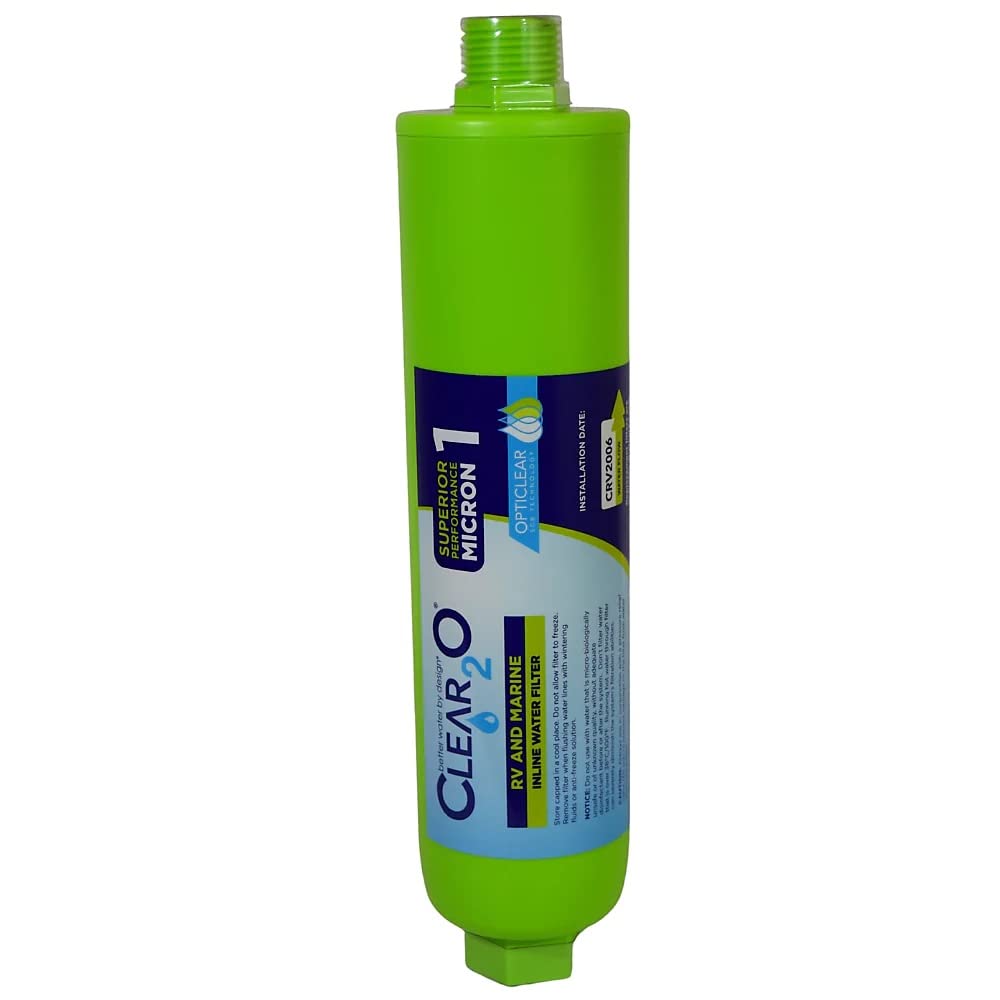 CLEAR2O inline water filter assembly attached to a hose for fresh-tasting water