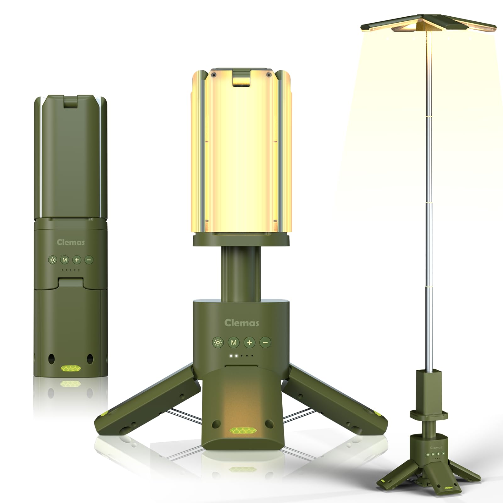 Clemas telescopic camping lights extended for tall, wide campsite illumination