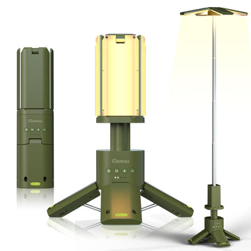 Clemas telescopic camping lights extended for tall, wide campsite illumination