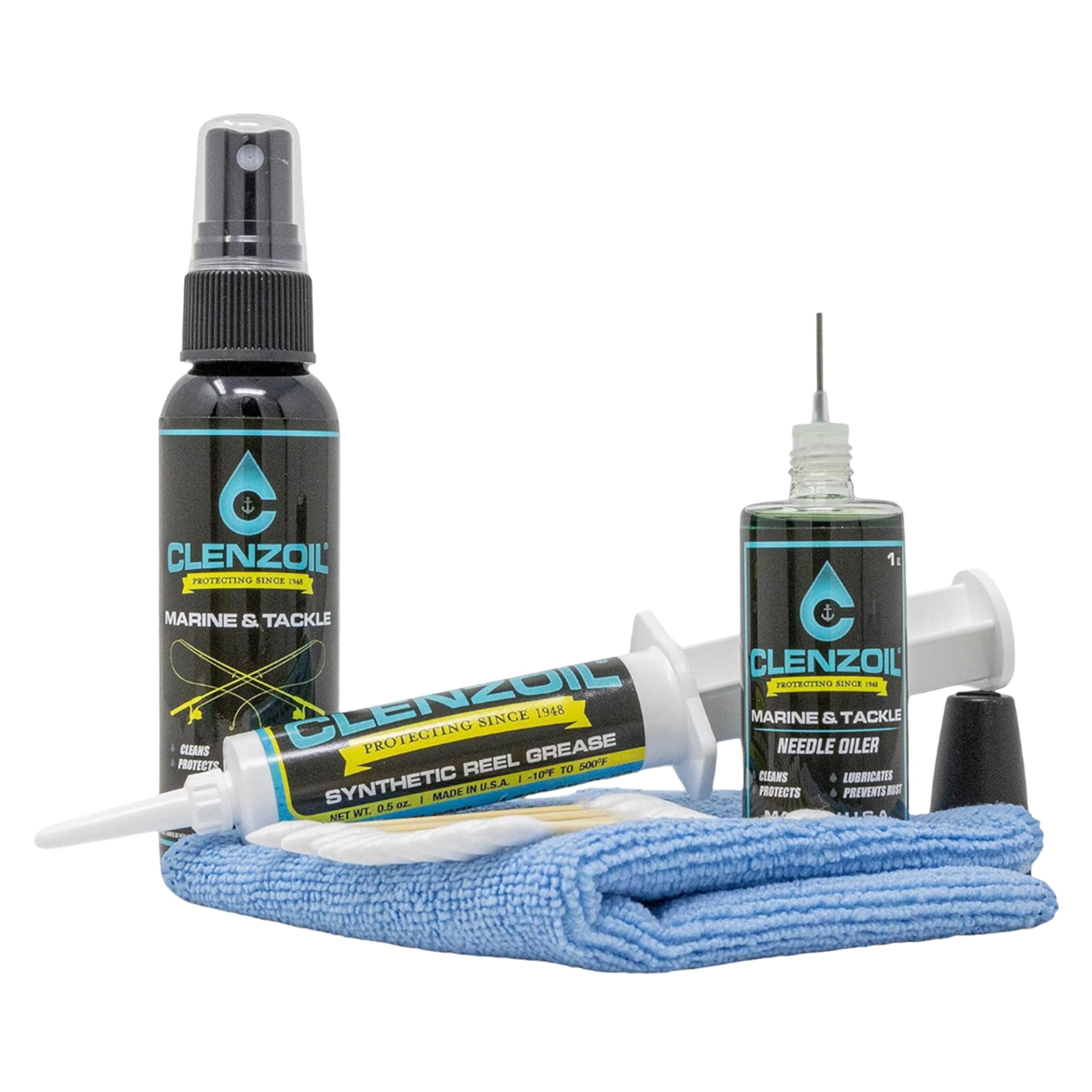 Clenzoil Marine & Tackle Reel Care Kit box with tools for reel maintenance