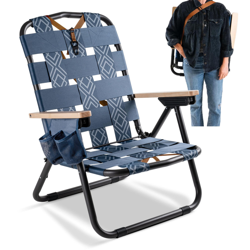 CleverMade Kove Twilight Blue chair on beach or camping setup