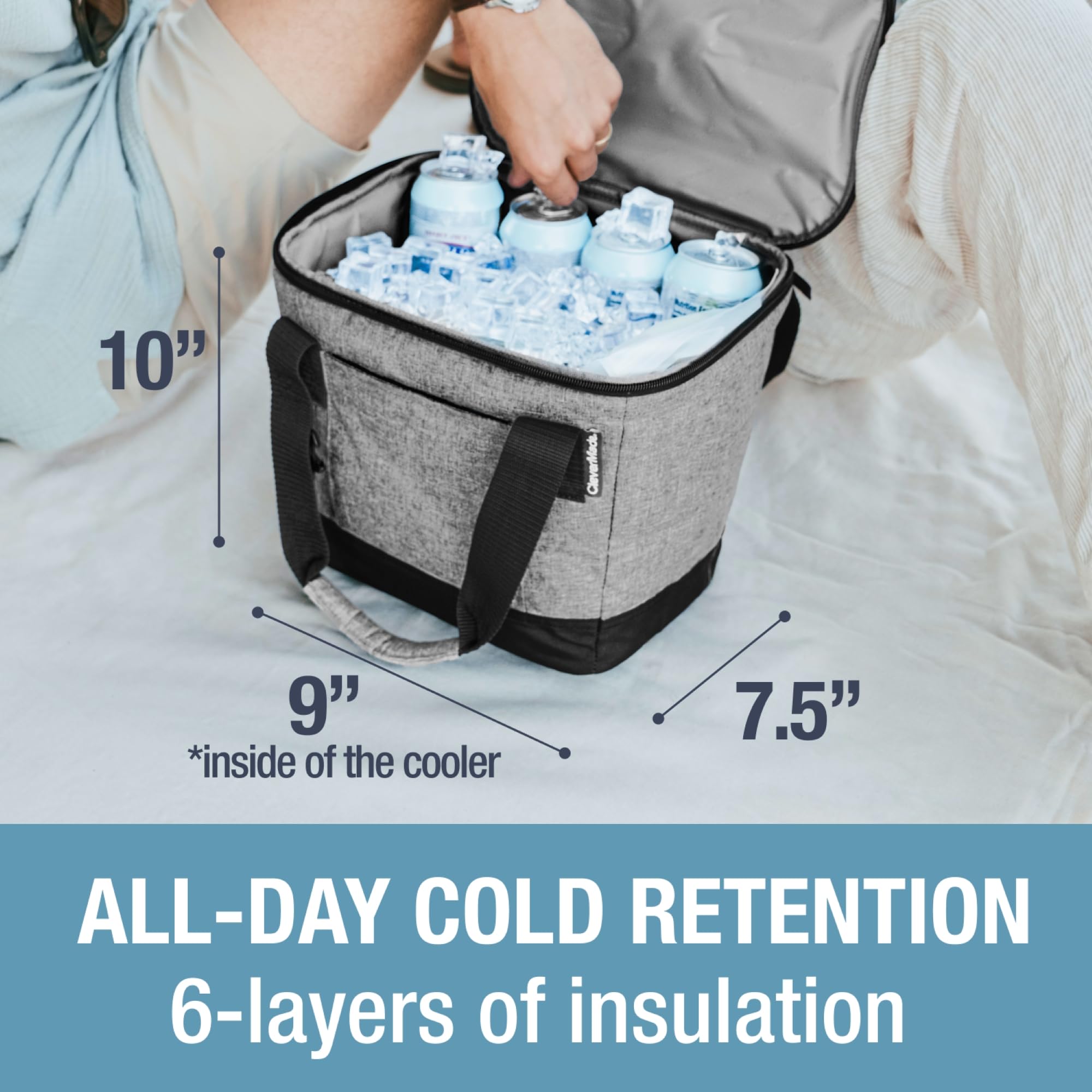 CleverMade Tahoe cooler front pouch secures valuables with ease.
