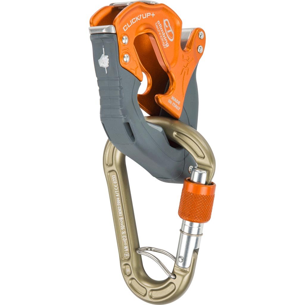 Climbing Technology Click-UP+ Insurance Kit blue side angle showing compact design for crag belays