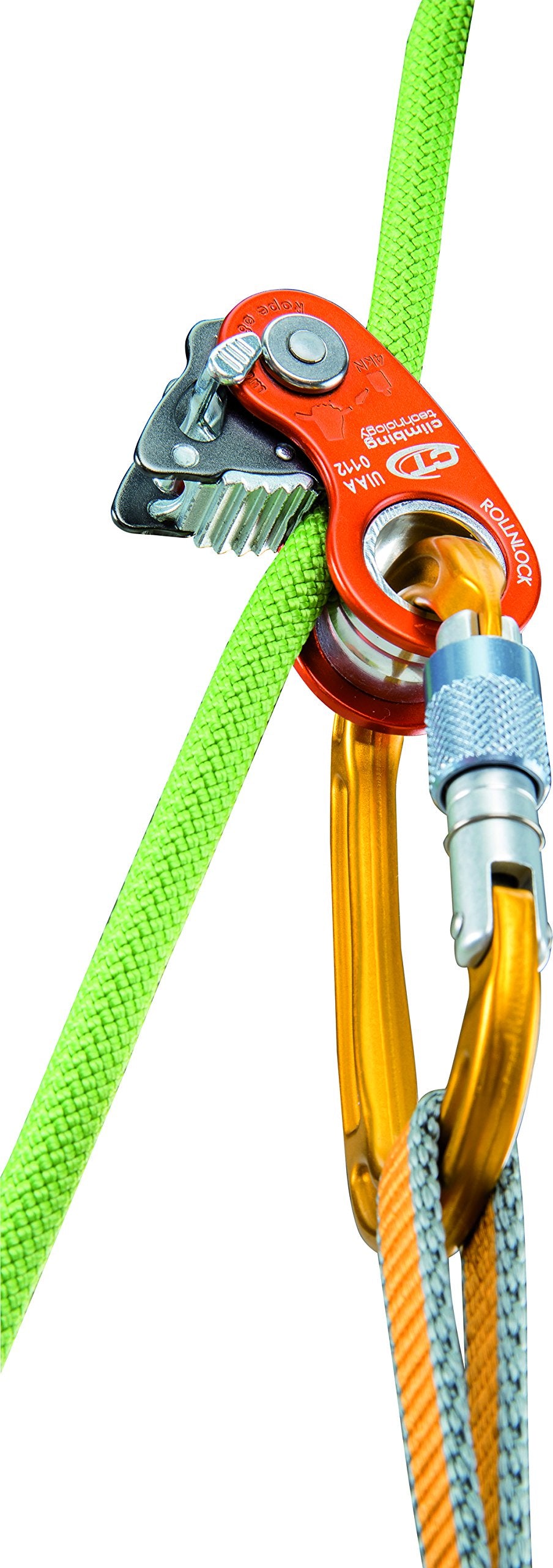 Climbing Technology RollnLock cam operation close up, rope ascender mode.