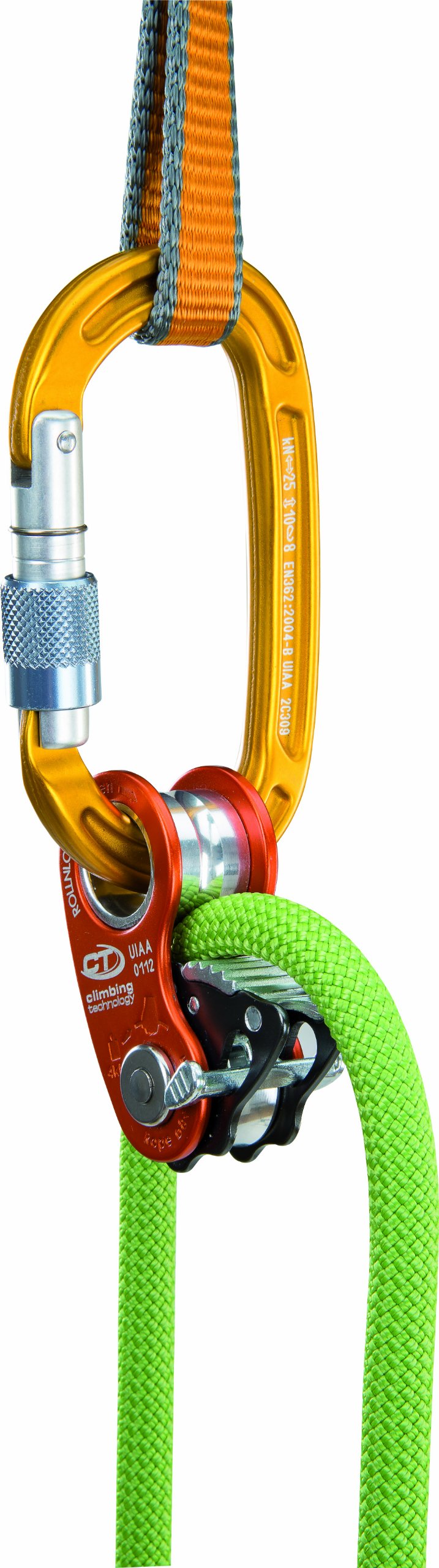Climbing Technology RollnLock pulley enabling light load hauling.