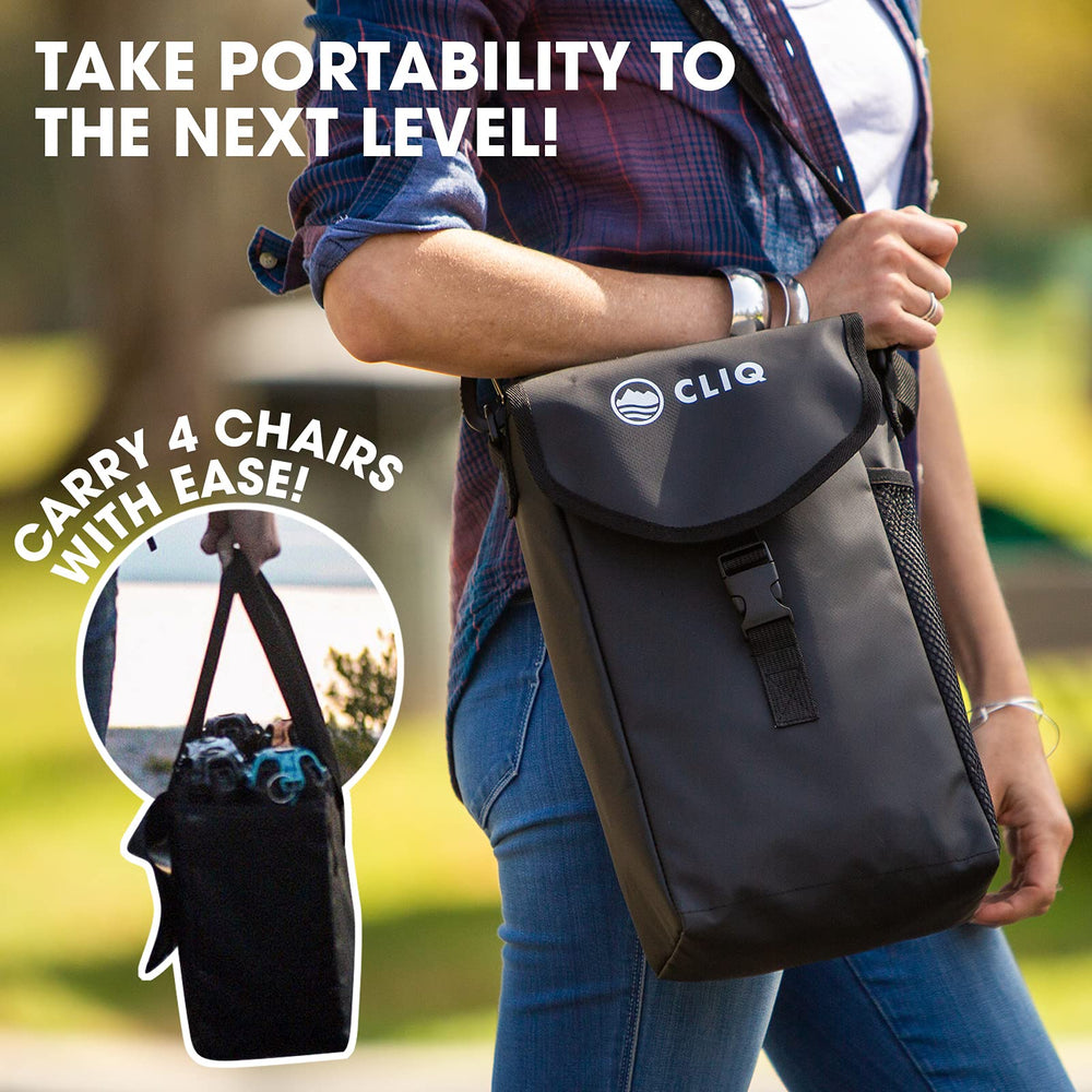 CLIQ chair bag includes a mesh side pocket for small items.