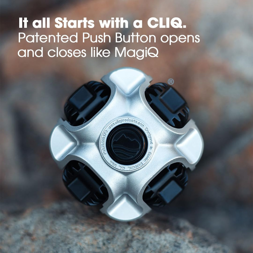 CLIQ Portable Chair V1 black finish provides stable seating on uneven ground.
