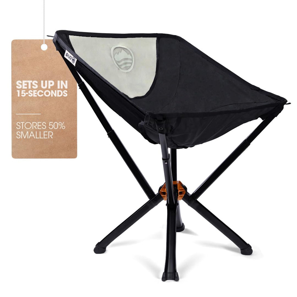 CLIQ Portable Chair V1 folded compact for easy carry on camping trips.