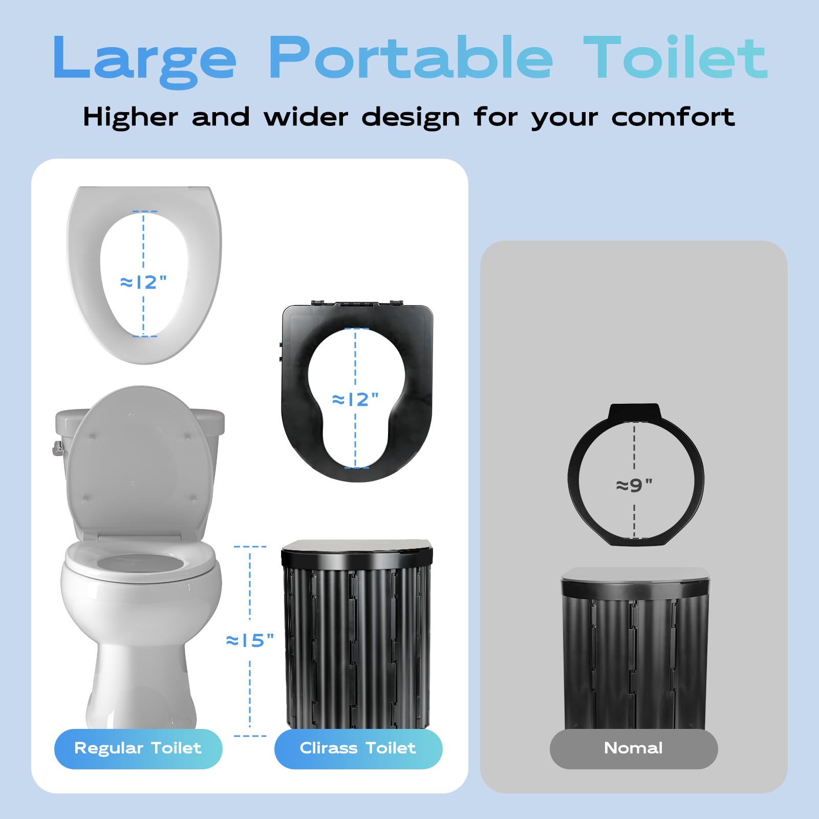 Clirass portable camping toilet folded compact for travel and storage.