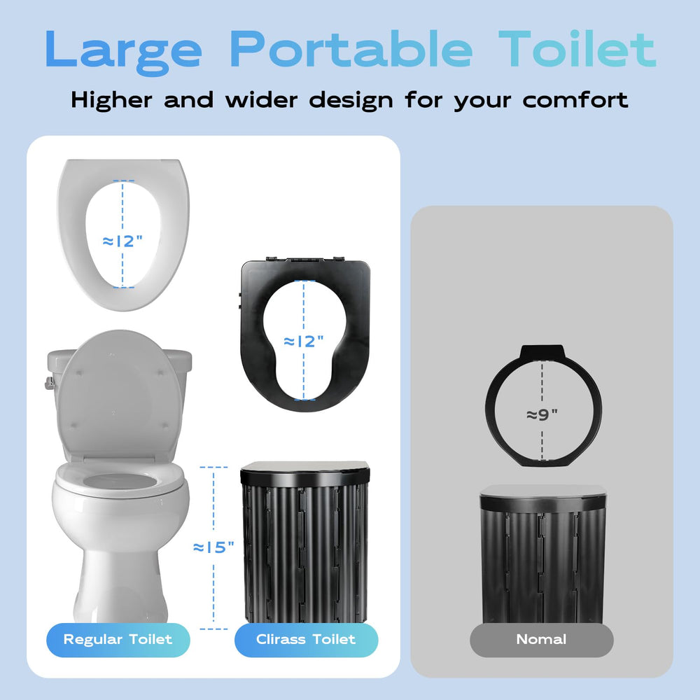 Clirass portable camping toilet folded compact for travel and storage.