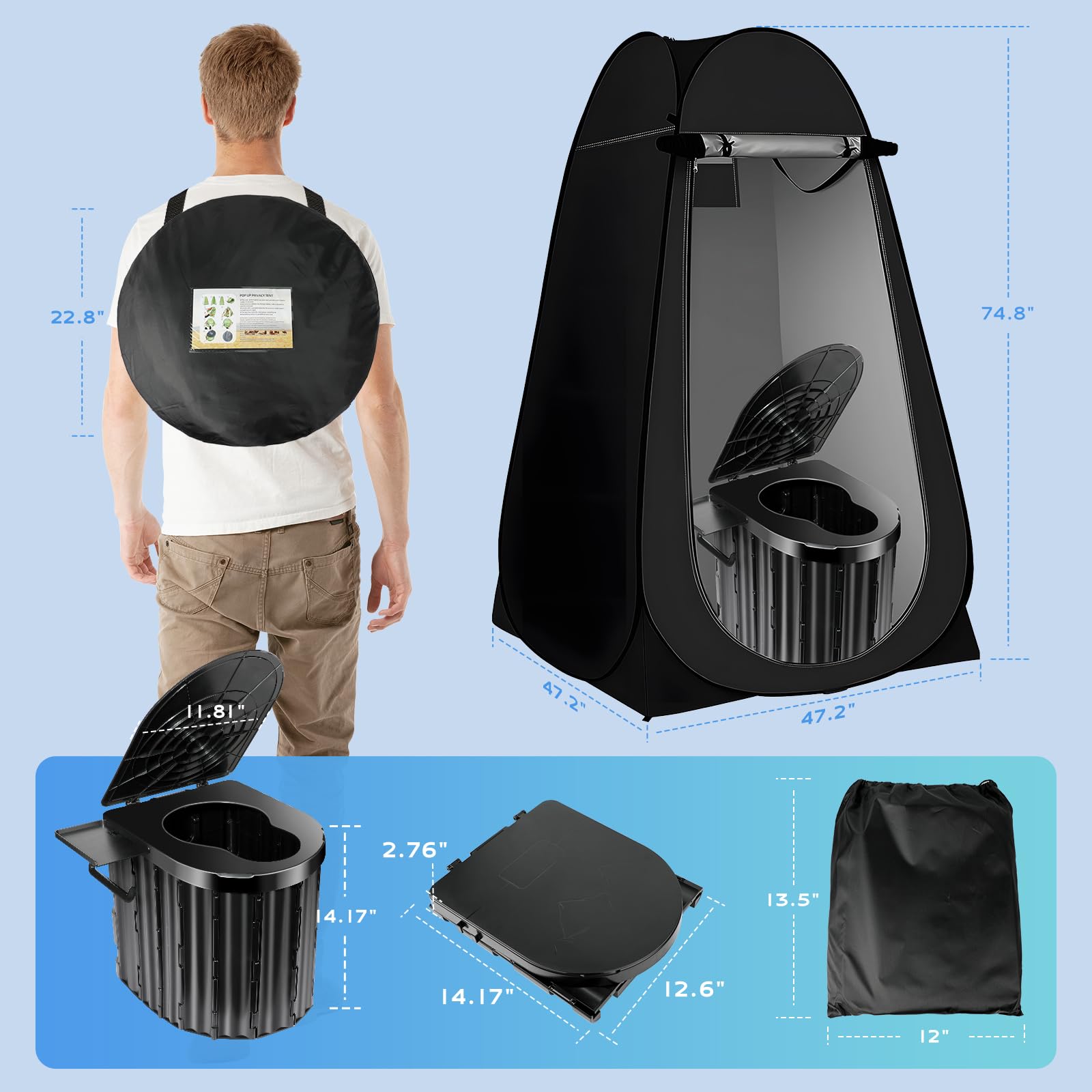 Clirass ground-staked privacy tent stabilizes shelter during outdoor use.