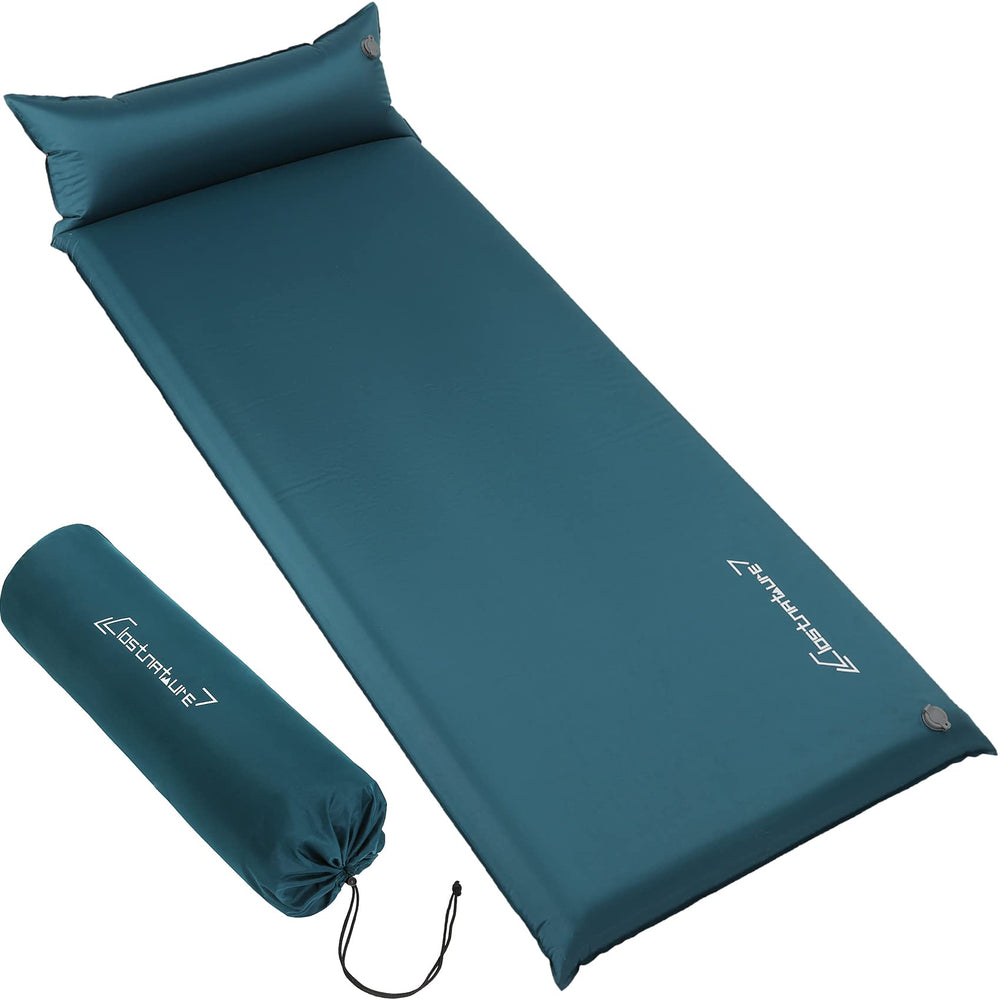 Clostnature self-inflating sleeping pad inflated view shows 3-inch memory foam for cushioned comfort.