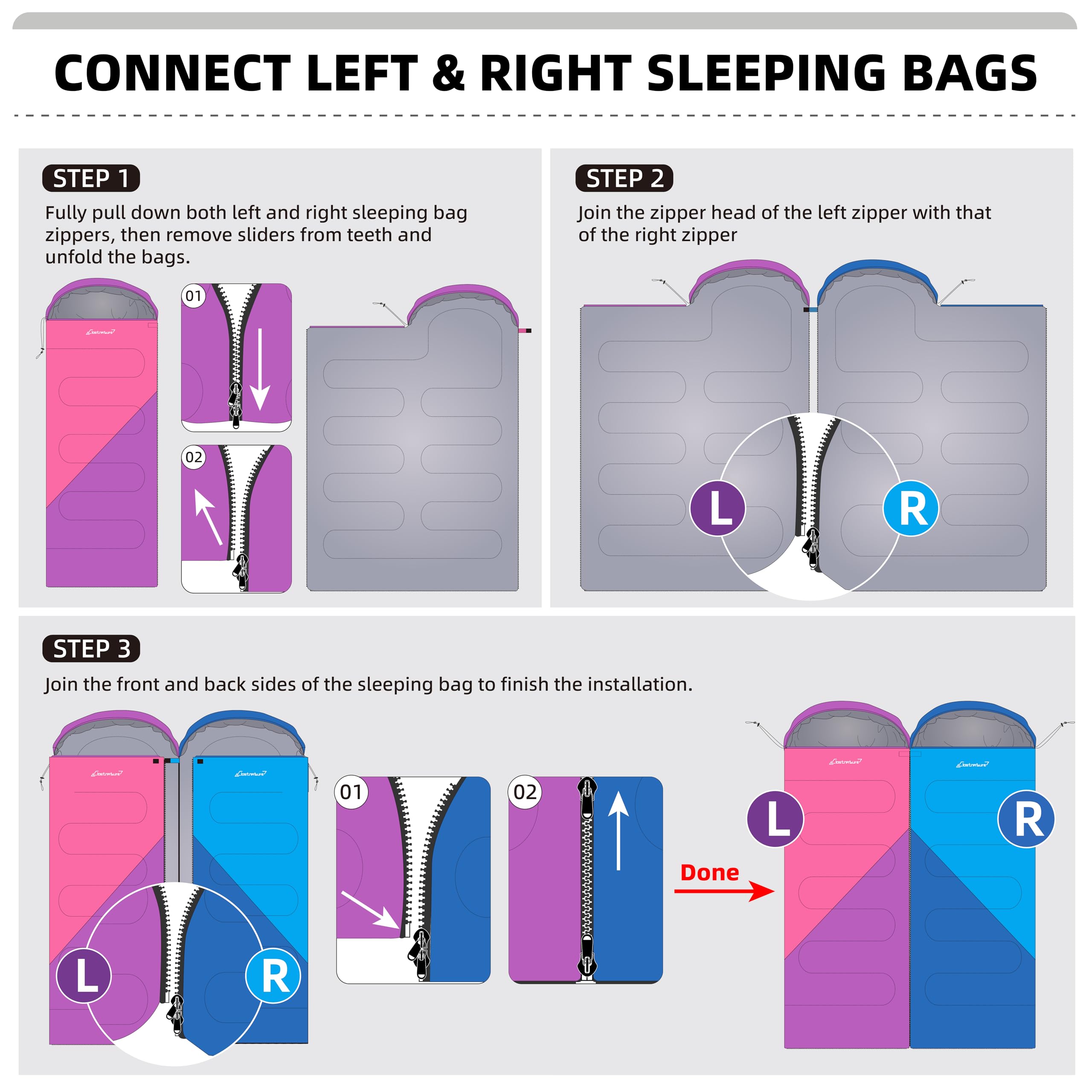 Clostnature sleeping bag double zip compatibility demonstrates easy pairing for couples