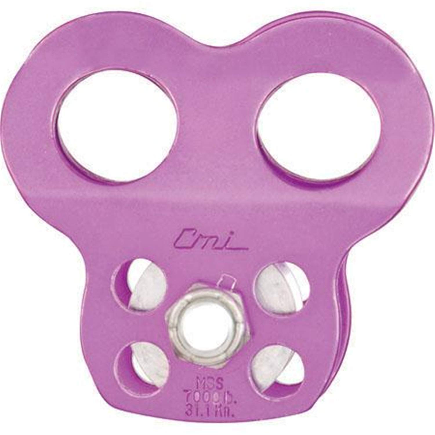 CMI Double Tie-In Micro Pulley with purple side plates for quick rig checks and visibility.