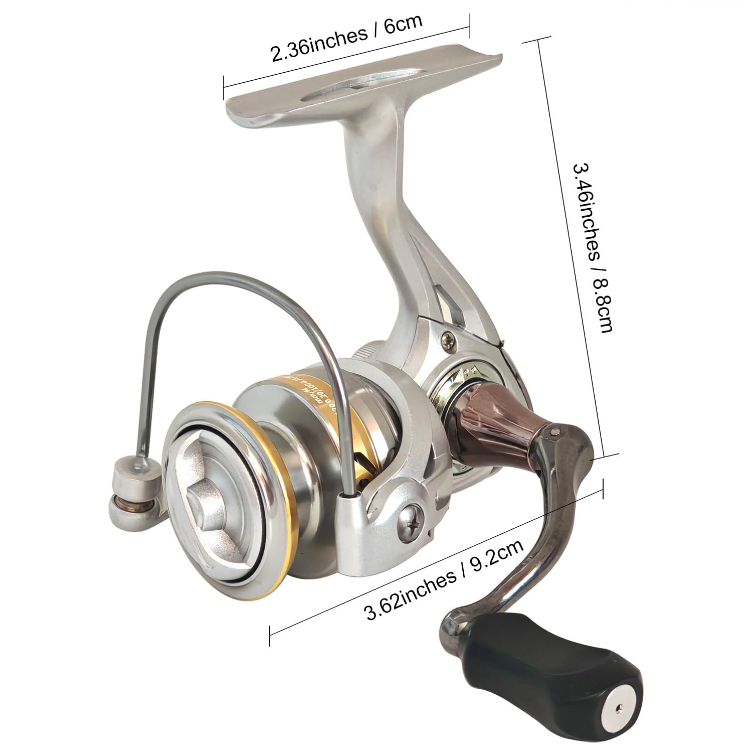 Close-up of CNC aluminum spool on spinning reel