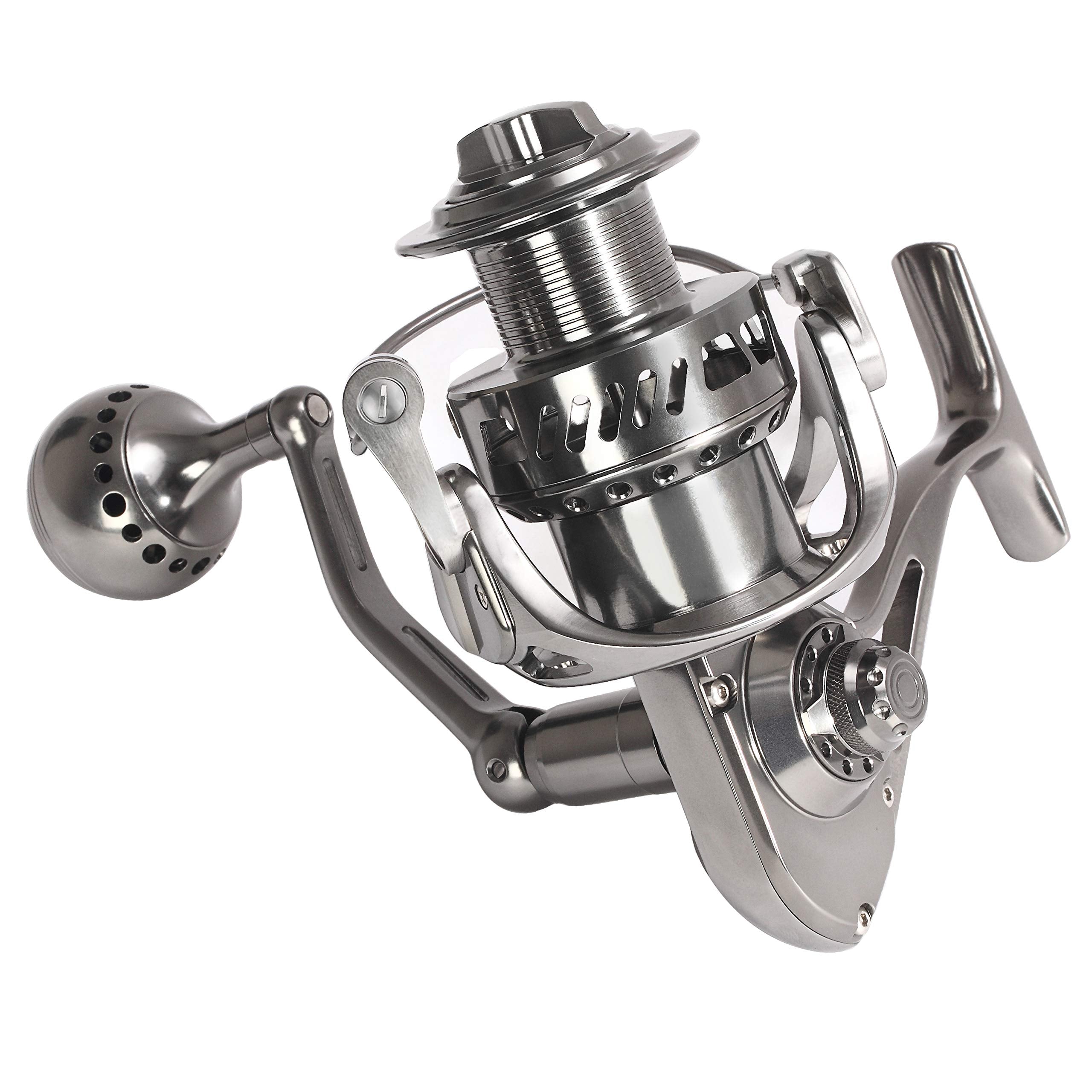 Close-up of reinforced gear train on saltwater spinning reel