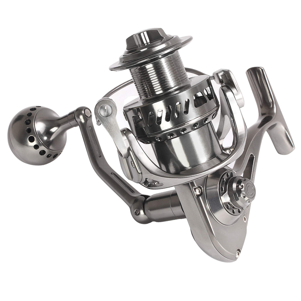 Close-up of reinforced gear train on saltwater spinning reel