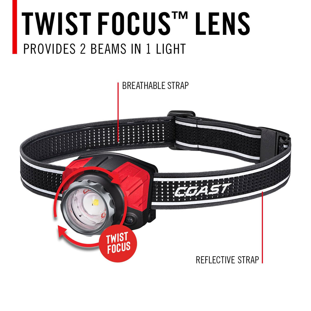 Coast FL85R red LED mode preserves night vision for activities.