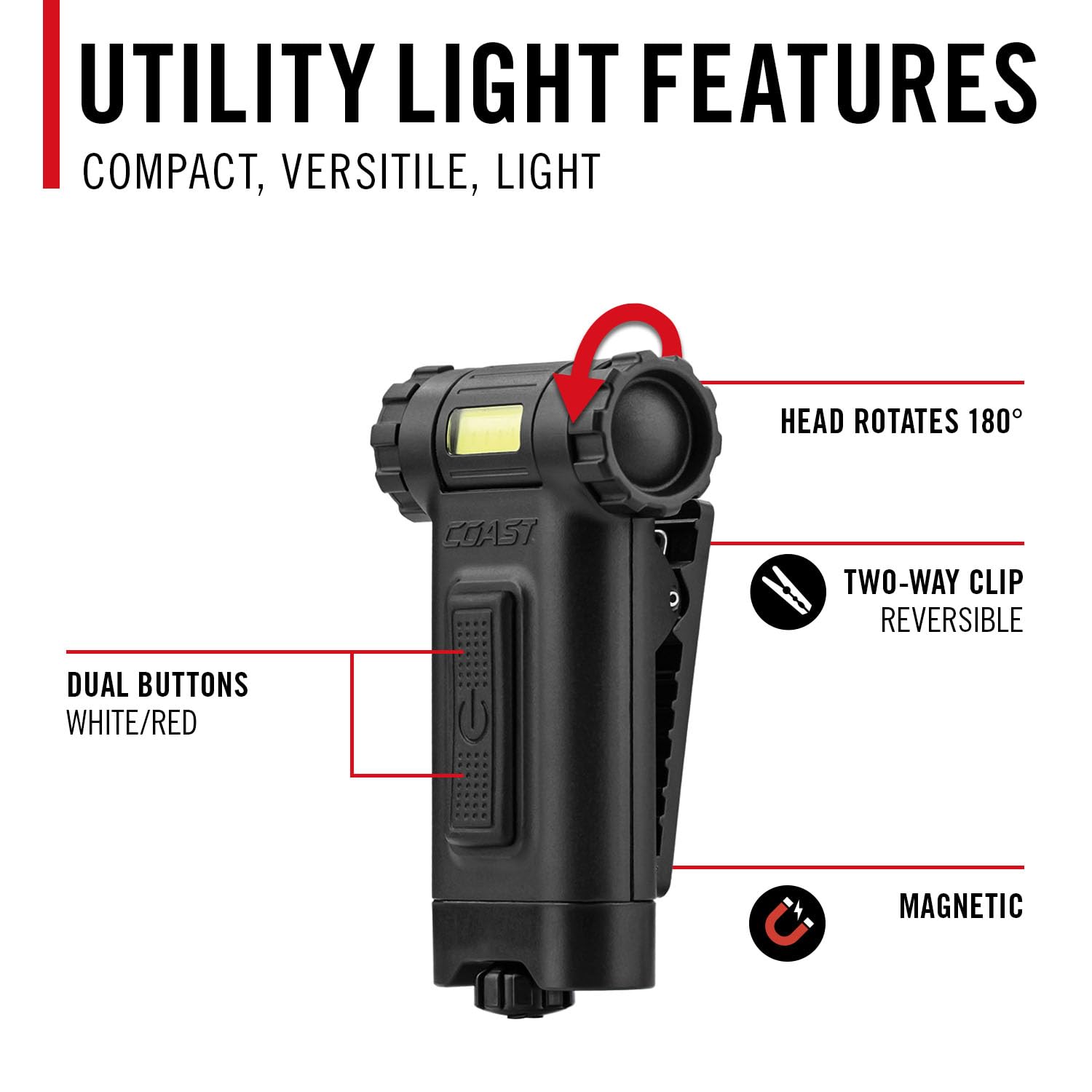 Coast HX4 white beam provides bright general illumination for tasks.