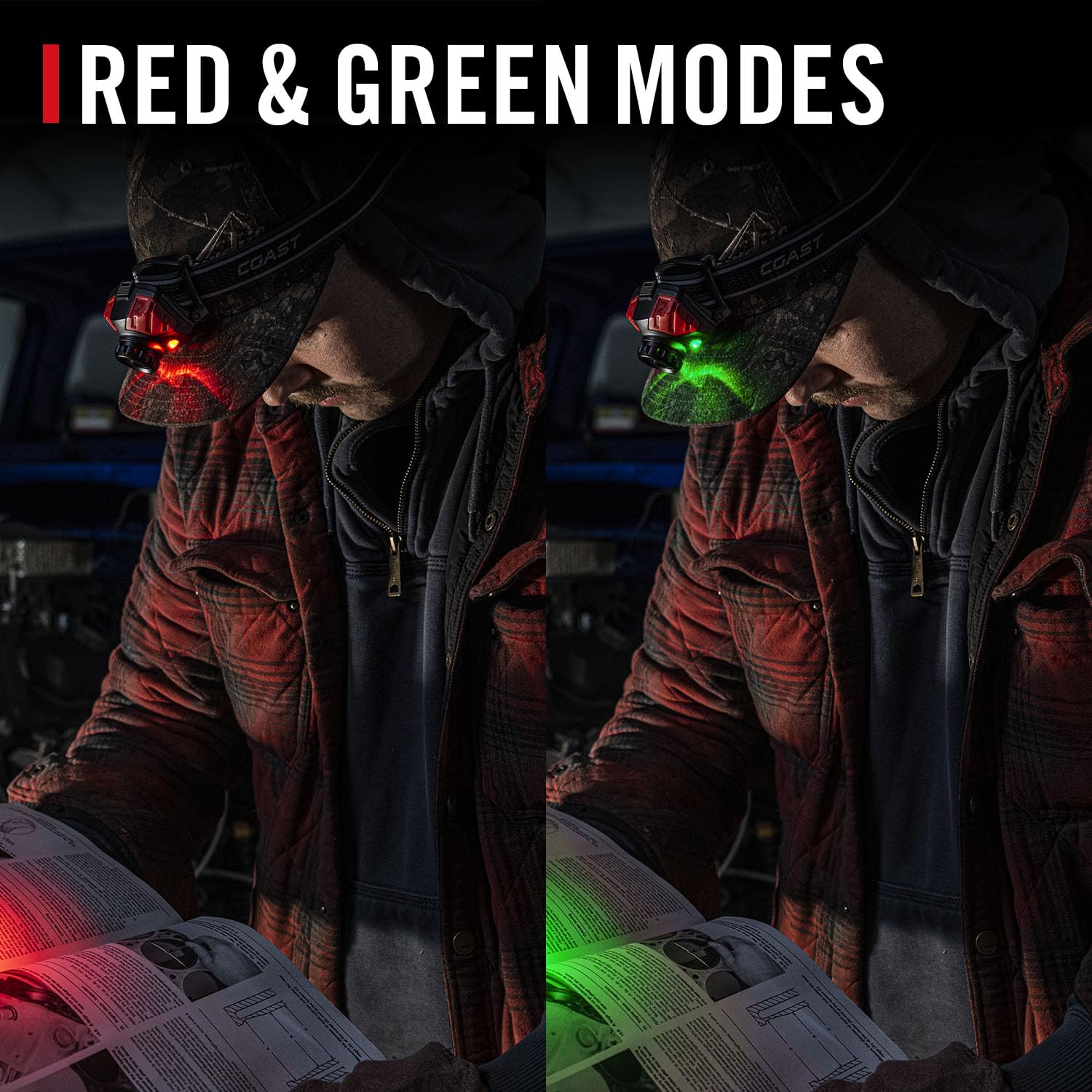 Coast LHS500R red and green beams aid night adaptation.